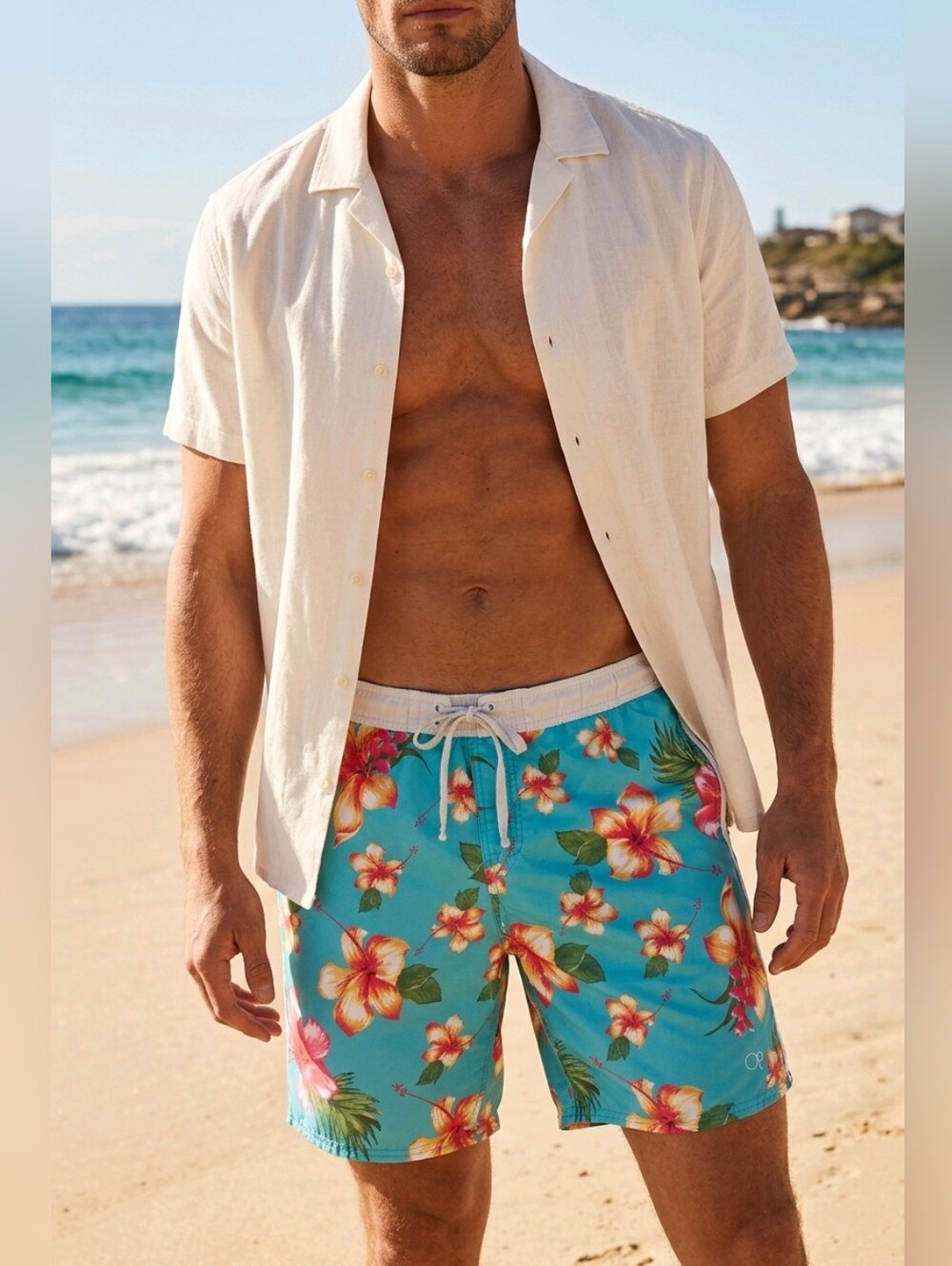 OP Men's Turquoise Tropical Swim Trunks